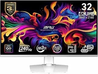 MSI MPG 321URXW QD-OLED 32-inch 3840 x 2160 (UHD) Computer Monitor, 240Hz, Adaptive-Synch, HDMI, DP Port, VESA Mountable, Tilt, Speaker, 0.03ms, White