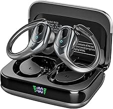 Bluetooth Headphones Wireless Earbuds with 75Hrs Playback, LED Display Charging Case, IPX7 Waterproof, Over-Ear Design Ear Buds for Sports/Running/Workout - Black