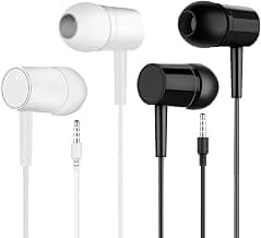 Wired Earbuds in-Ear Headphones, Earphones with Microphone, 3.5mm Jack Wired Earbuds with Microphone, Calls Compatible for Android - 2 Pack (Black & White)