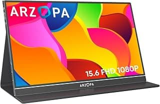 ARZOPA Portable Monitor, 15.6'' 1080P FHD Laptop Monitor USB C HDMI Computer Display HDR Eye Care External Screen w/Smart Cover for Mac Phone Xbox Switch PS5-S1 Table