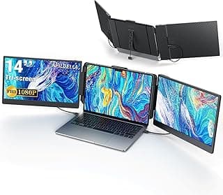 14’’ Triple Laptop Screen Extender, 1080P FHD Portable Dual Monitor for Laptop USB C HDMI, Plug-Play Laptop Monitor Extender for Triple Display for Mac/Windows, Fit 13”-17.3” Laptops