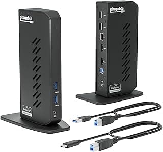 Plugable USB 3.0 and USB-C Universal Laptop Docking Station with 2 HDMI Ports for Windows, Mac, and ChromeOS (Gigabit Ethernet, Audio)