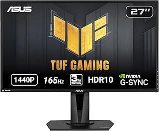 ASUS TUF Gaming 27" 2K HDR Gaming Monitor (VG27AQ) - QHD (2560 x 1440), 165Hz (Supports 144Hz), 1ms, Extreme Low Motion Blur, Speaker, G-SYNC Compatible, VESA Mountable, DisplayPort, HDMI ,Black