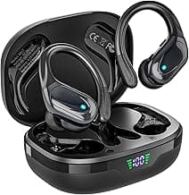 Wireless Earbuds, Sports Bluetooth Headphones, Ear Buds with 80hr Playtime, Noise Canceling, LED Power Display, IPX7 Waterproof Earphones for Workout/Running Black