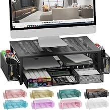 gianotter Desk Computer Monitor Stand Riser with Drawer and 2 Pen Holder, Desk Organizer, Monitor Stand for Desk, Storage for Classroom Office Supplies Decor (Black)