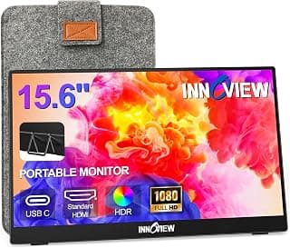 InnoView Portable Monitor 15.6" 1080P Portable Monitors for Laptop with Protective Sleeve Built-in 90° Adjustable Stand USB C HDMI Ultra-Slim Portable Laptop Monitor for MacBook Phone PS Xbox Switch