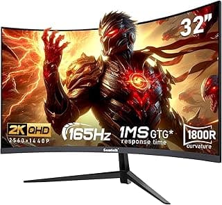 32 inch 2K QHD(2560×1440P) 165Hz Curved Gaming Monitor,PC Screen, 1ms,FreeSync, 98% sRGB,178° Wide Viewing Angle,DisplayPort、HDMI, Wall Mount Compatible 100 * 100MM Wall - Black